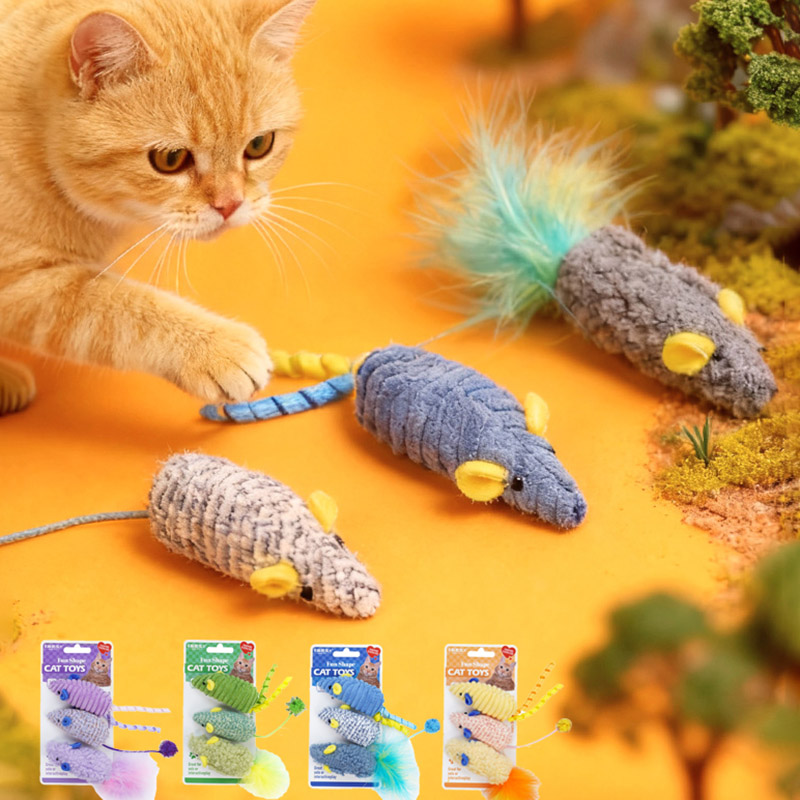 Catnip Interactive Plush Mouse - 3 шт., реалистичная плюшевая игрушка для