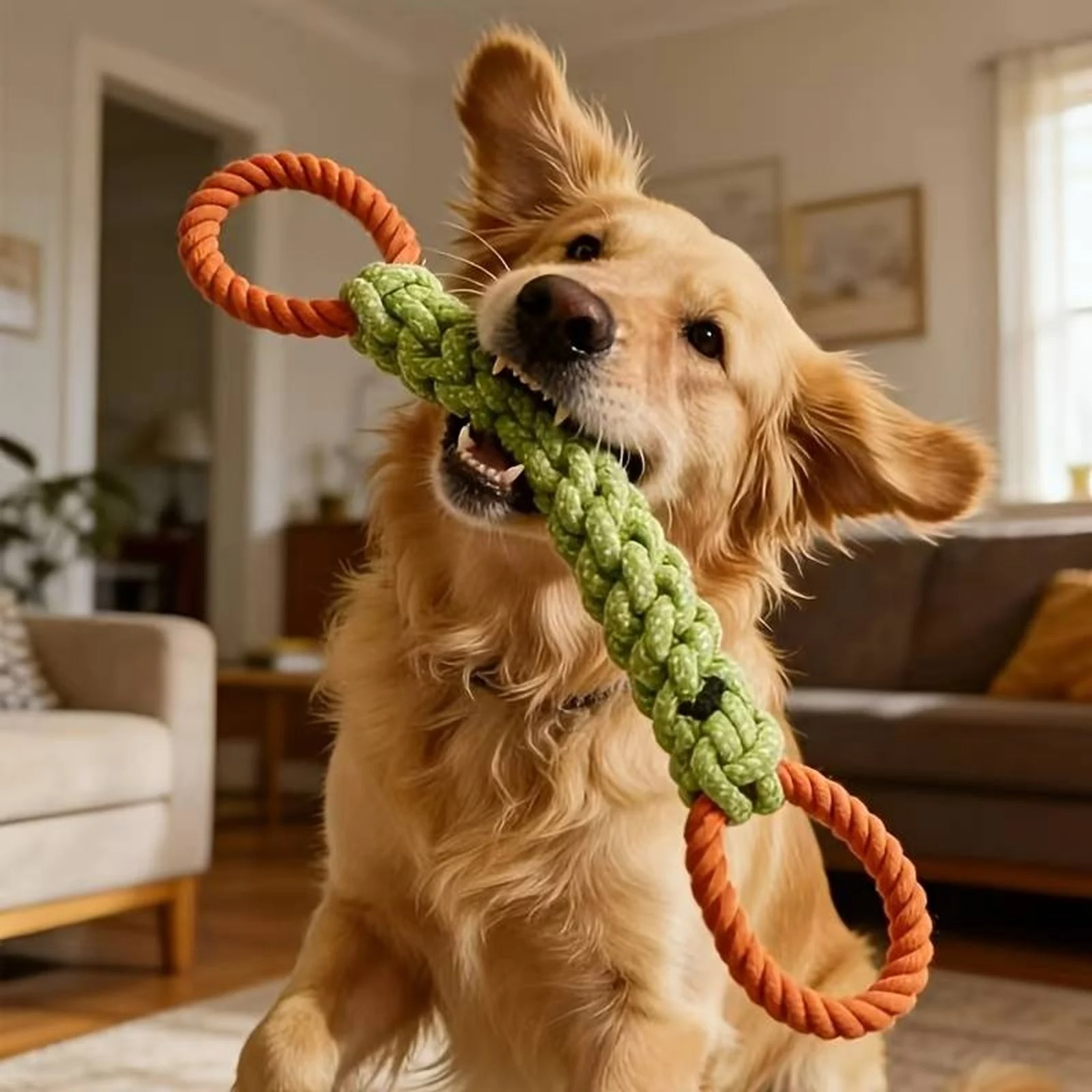 Indestructible Dog Chew Toy - Прочная веревочная игрушка-узел для собак, жевательная