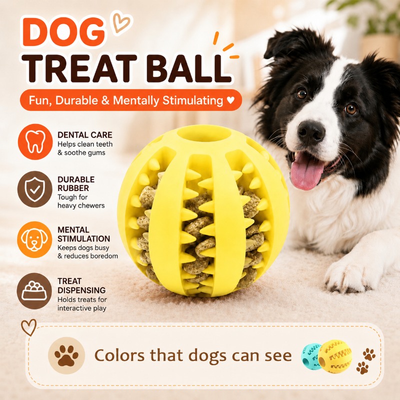 Rubber Treat Dispensing Dog Toy - 1 шт. Интерактивный мяч-диспенсер для лакомств